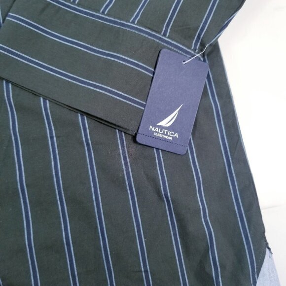 Nautica Sleepwear Shirt Men's Med Long Sleeve Button Up Green with Blue Stripes - Picture 5 of 11